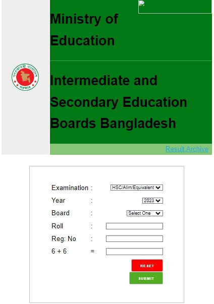 HSC Result with Marksheet 2023